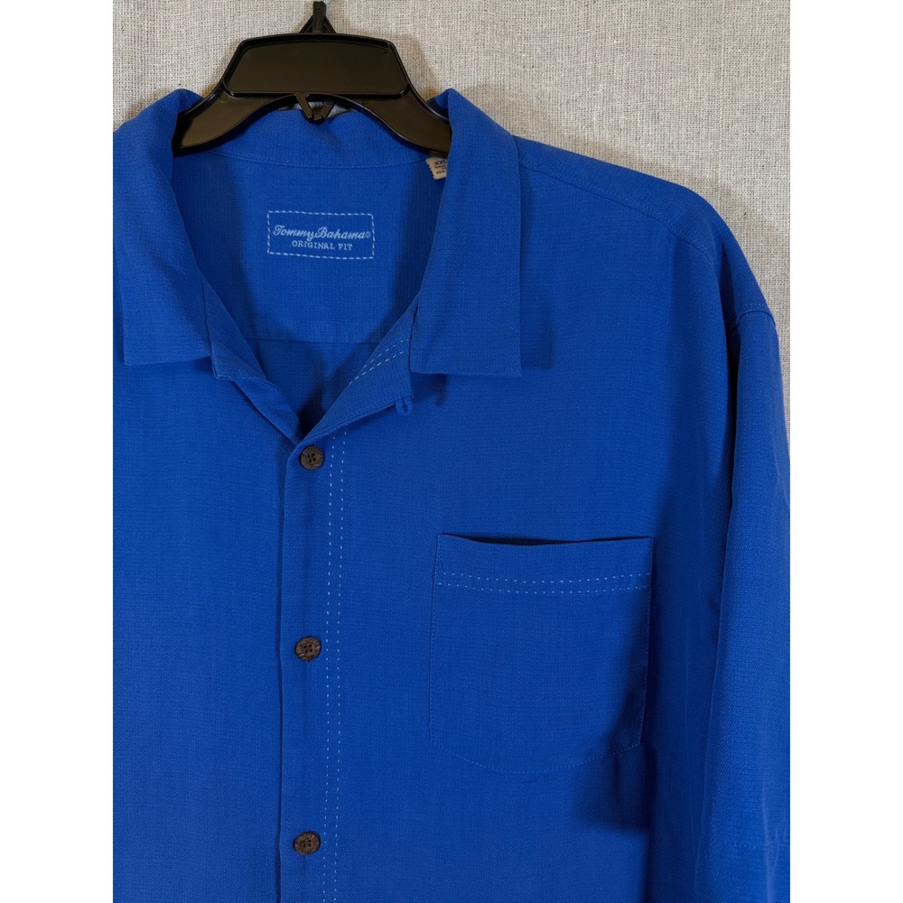 Tommy Bahama Mens XXL Blue Silk Blend Short Sleeve Button Down Camp Shirt